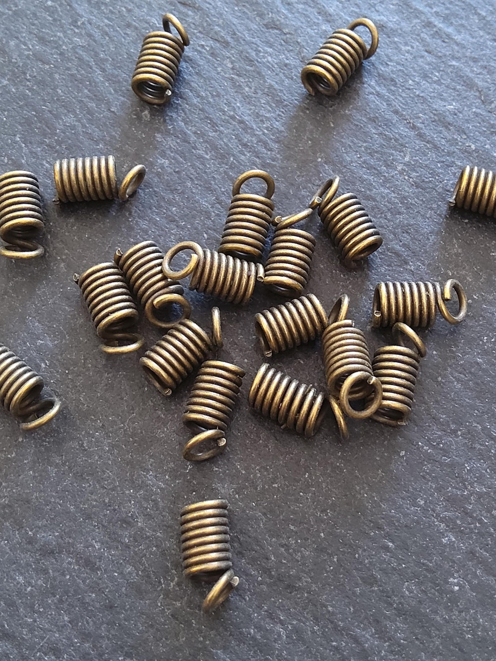 50 Coil Crimp End Spring Crimps for 2mm Cord Antique Bronze Tone Alloy 9x4mm