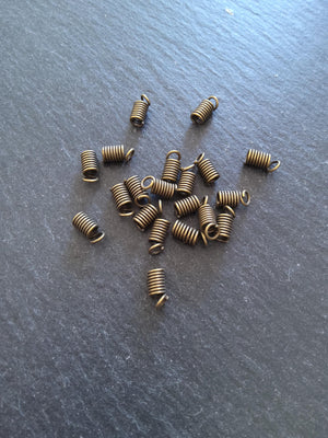 50 Coil Crimp End Spring Crimps for 2mm Cord Antique Bronze Tone Alloy 9x4mm