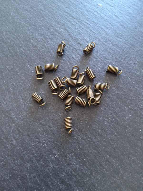 50 Coil Crimp End Spring Crimps for 2mm Cord Antique Bronze Tone Alloy 9x4mm