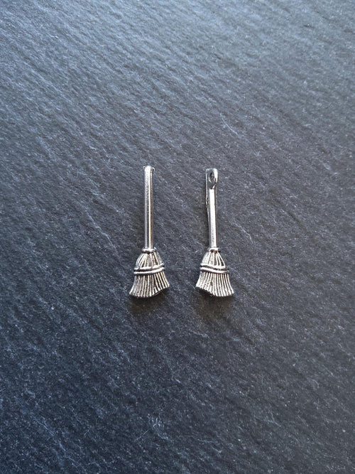 10 or 50 Witches Broom Charms Silver Tone 27x10mm