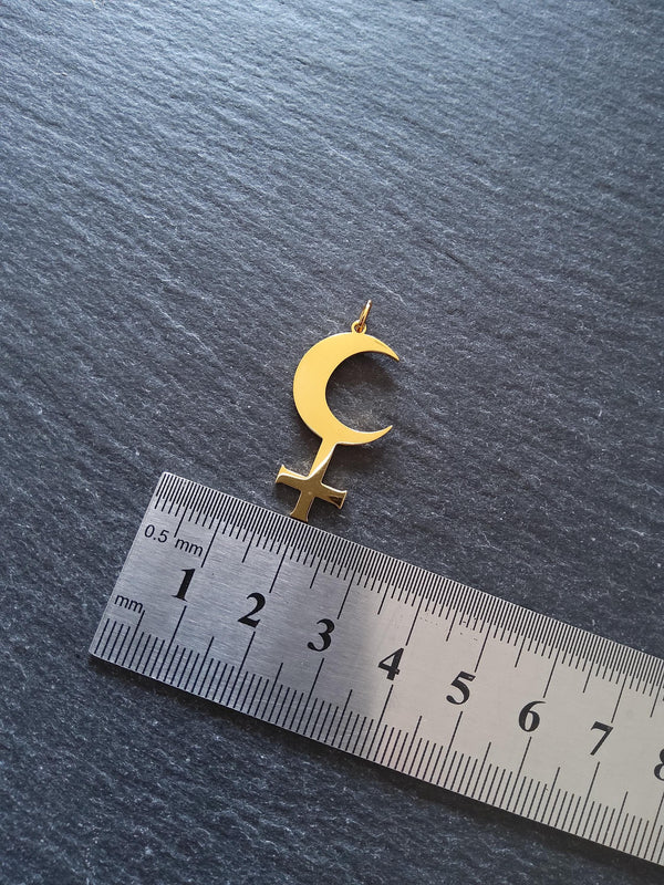 Gold Stainless Steel Lilith Moon Pendant 30x15.5x1.2mm
