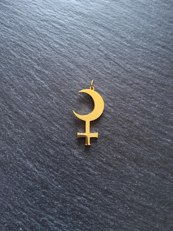 Gold Stainless Steel Lilith Moon Pendant 30x15.5x1.2mm