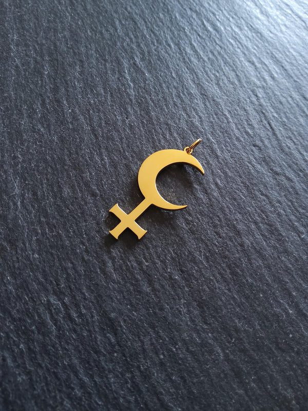 Gold Stainless Steel Lilith Moon Pendant 30x15.5x1.2mm