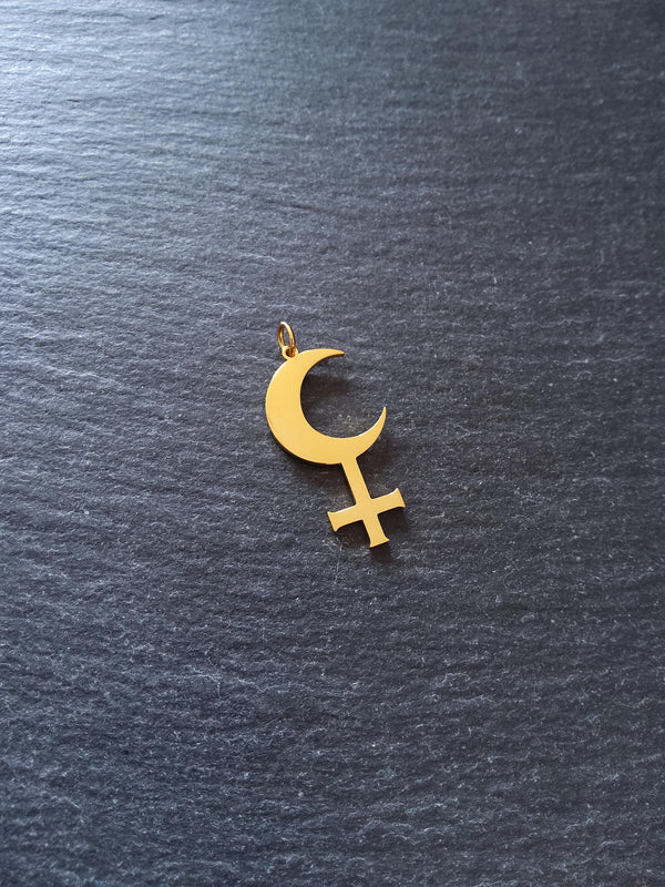 Gold Stainless Steel Lilith Moon Pendant 30x15.5x1.2mm