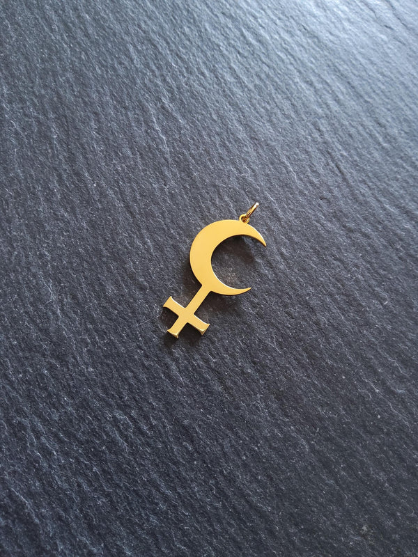 Gold Stainless Steel Lilith Moon Pendant 30x15.5x1.2mm
