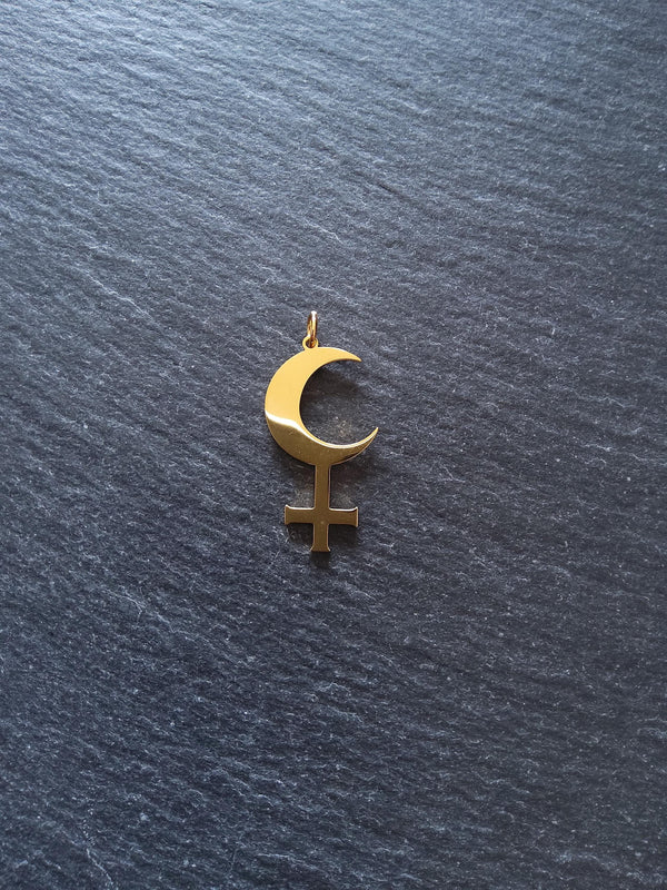 Gold Stainless Steel Lilith Moon Pendant 30x15.5x1.2mm