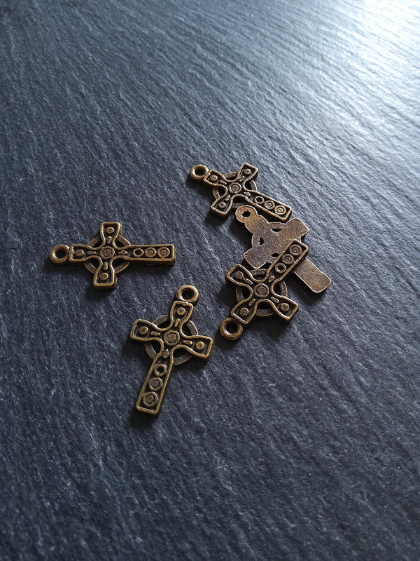 8 or 40 Celtic Cross Charms Antique Bronze Tone 26x16mm