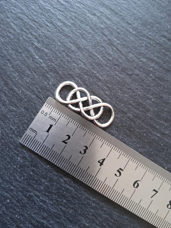6 or 30 Celtic Knot Connector Charms Double Infinity Knot Antique Silver Tone Alloy 33x13mm
