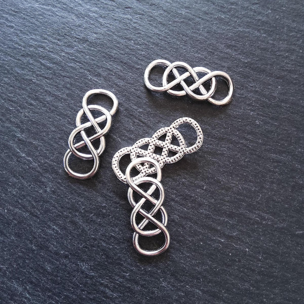 6 or 30 Celtic Knot Connector Charms Double Infinity Knot Antique Silver Tone Alloy 33x13mm