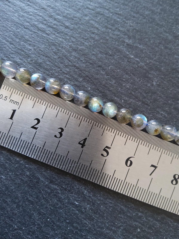 6.5mm Grade AA Natural Light Grey Labradorite Gemstone Beads Full 15.5 inch strand