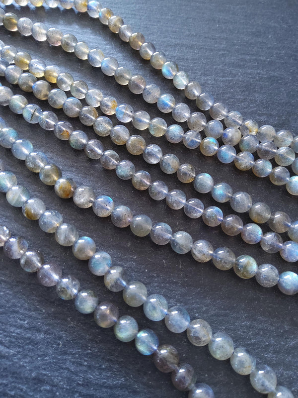 6.5mm Grade AA Natural Light Grey Labradorite Gemstone Beads Full 15.5 inch strand