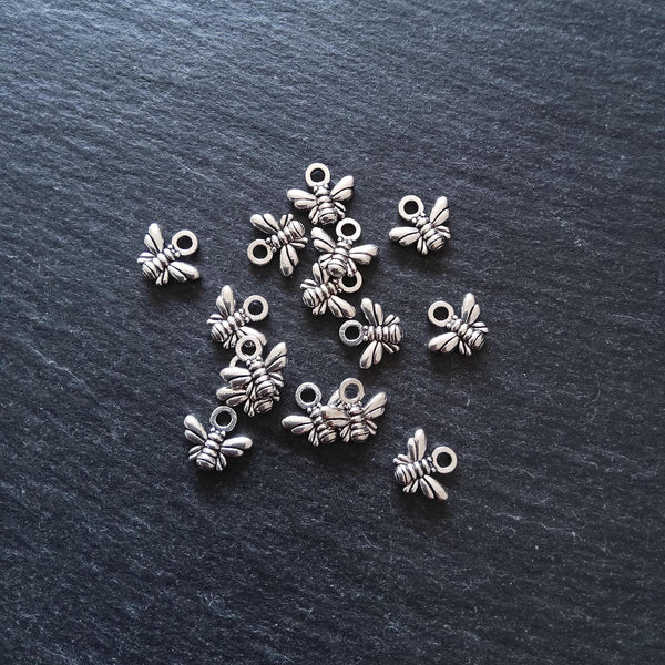 20 or 100 Little Bee Charms Antique Silver Tone Alloy 10x11x2mm Nickel FREE