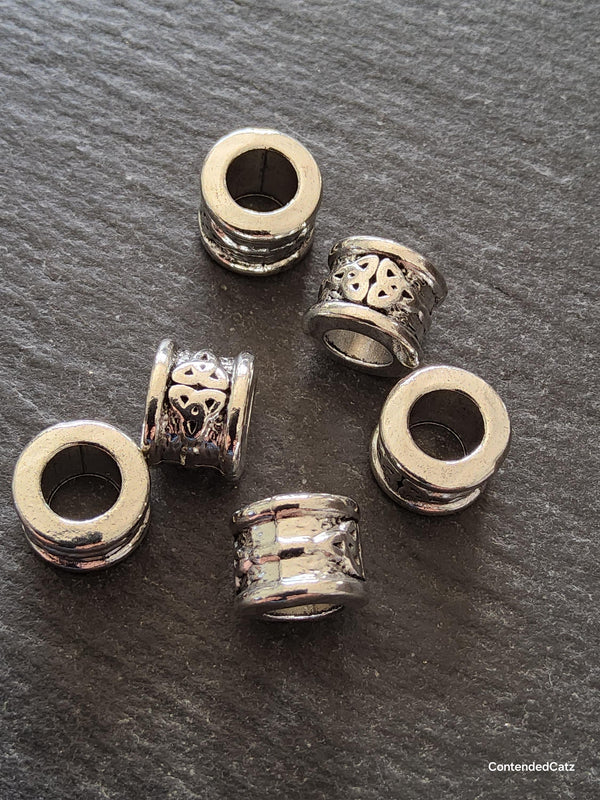 6 or 30 Celtic Knot Beads Antique Silver Tone Triquetra Design Cylinder Charm 11x8mm. Large 6.4mm Hole (seconds)