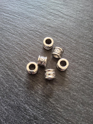 6 or 30 Celtic Knot Beads Antique Silver Tone Triquetra Design Cylinder Charm 11x8mm. Large 6.4mm Hole (seconds)