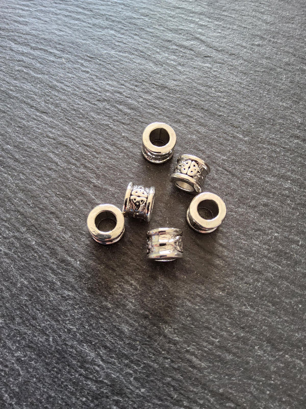 6 or 30 Celtic Knot Beads Antique Silver Tone Triquetra Design Cylinder Charm 11x8mm. Large 6.4mm Hole (seconds)
