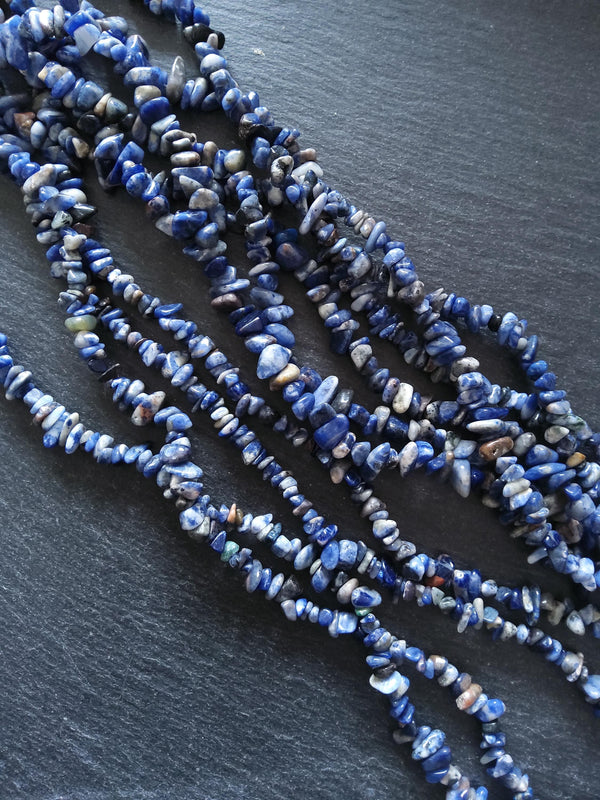 Natural Sodalite Rounded Chip Gemstone Beads. Long 80cm Strand. Approx. 5x10x3mm chips