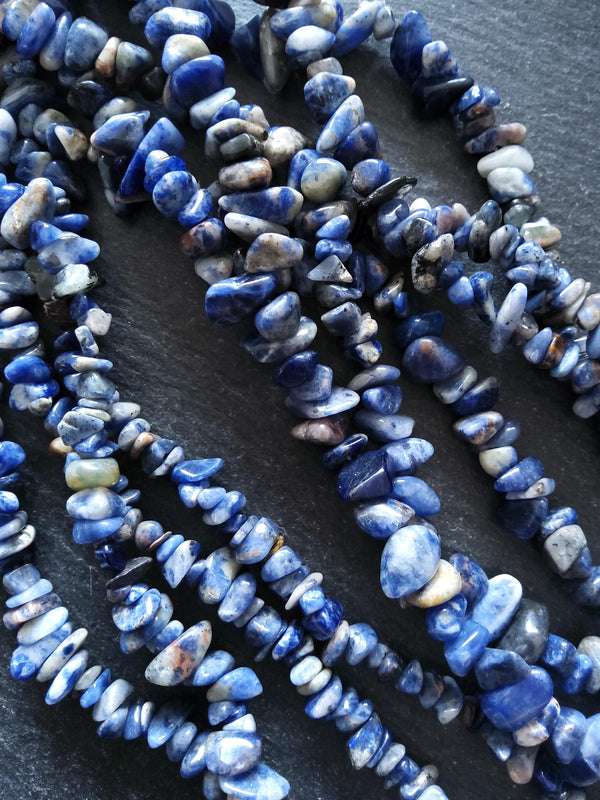 Natural Sodalite Rounded Chip Gemstone Beads. Long 80cm Strand. Approx. 5x10x3mm chips