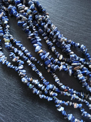 Natural Sodalite Rounded Chip Gemstone Beads. Long 80cm Strand. Approx. 5x10x3mm chips