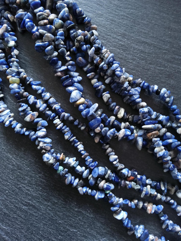 Natural Sodalite Rounded Chip Gemstone Beads. Long 80cm Strand. Approx. 5x10x3mm chips