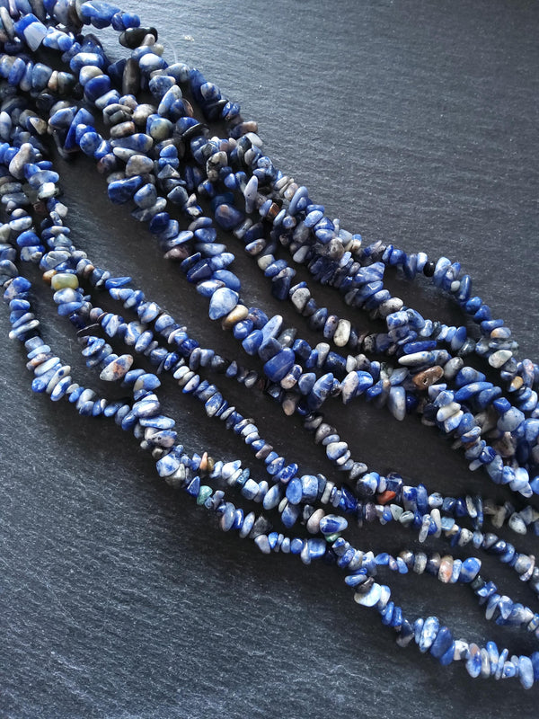 Natural Sodalite Rounded Chip Gemstone Beads. Long 80cm Strand. Approx. 5x10x3mm chips