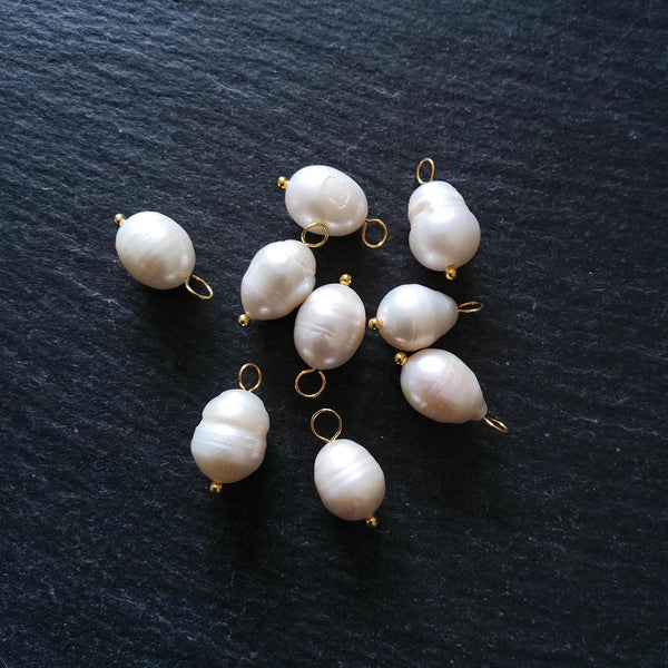 2 or 10 Natural Cultured Freshwater Pearl Charms 16mm