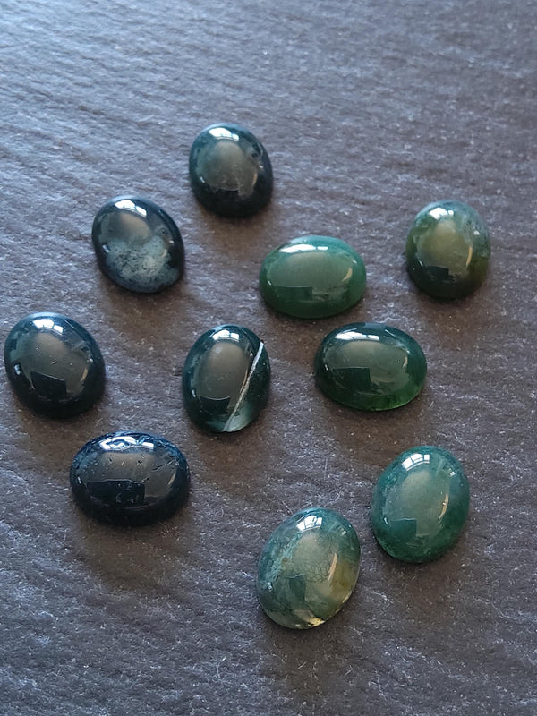 Natural Green Moss Agate Gemstone Oval Cabochons 10x8x4mm