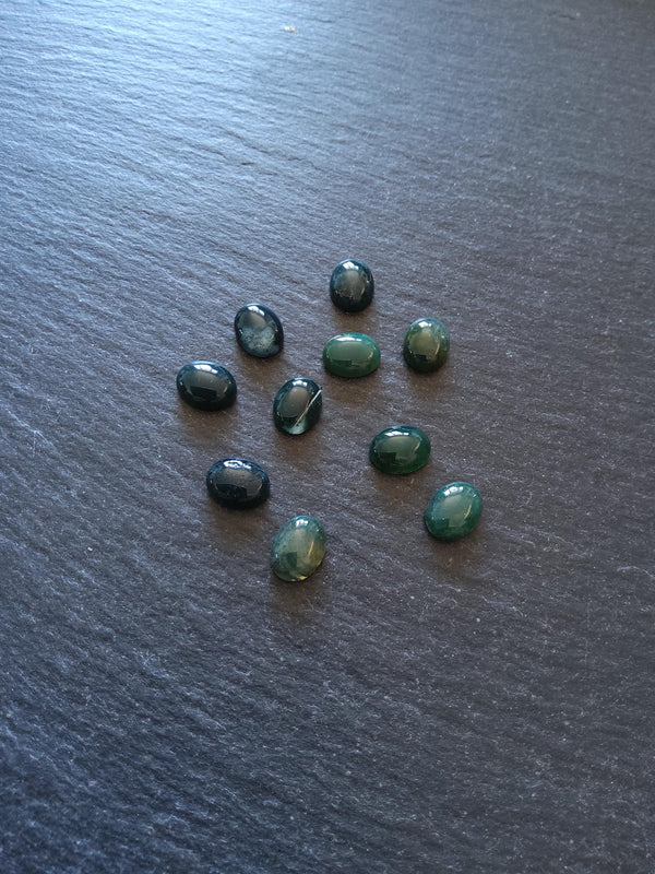 Natural Green Moss Agate Gemstone Oval Cabochons 10x8x4mm