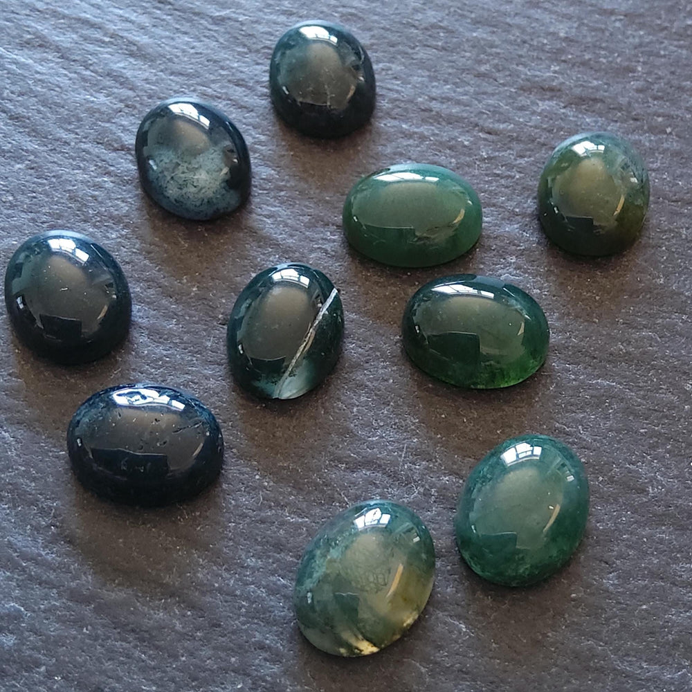 Natural Green Moss Agate Gemstone Oval Cabochons 10x8x4mm