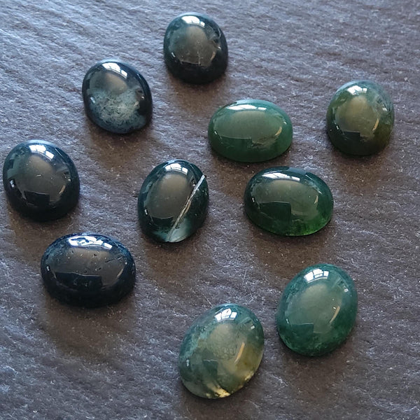 Natural Green Moss Agate Gemstone Oval Cabochons 10x8x4mm