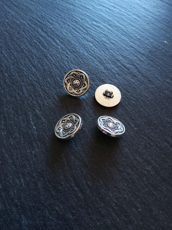 8 or 40 Flower Metal Shank Buttons Antique Silver Tone 15mm (5/8") Fasteners