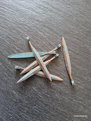 10 or 50 Long Antique Copper Alloy Leaf Charms with Blue Patina 56x6mm