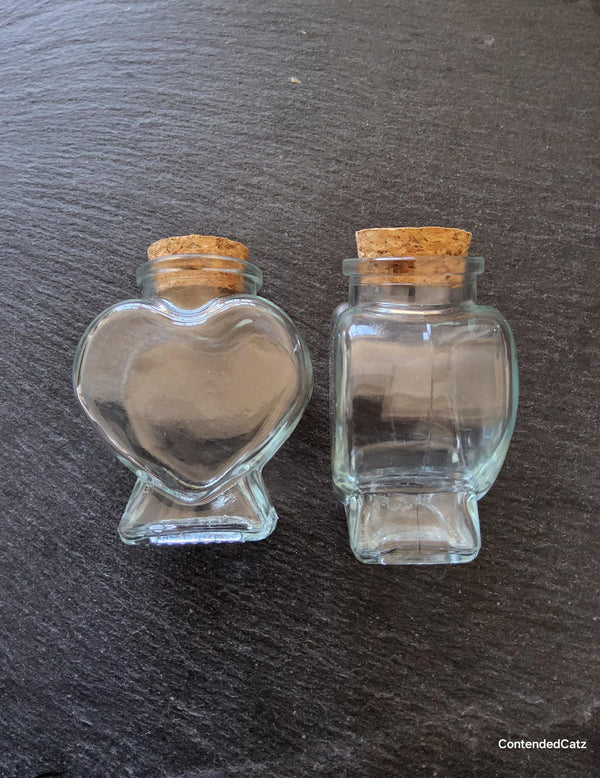 1 or 5 Clear Glass Heart Jars with Cork Stopper 80ml (2.71fl. oz) Size: 60x80mm - ContentedCatz