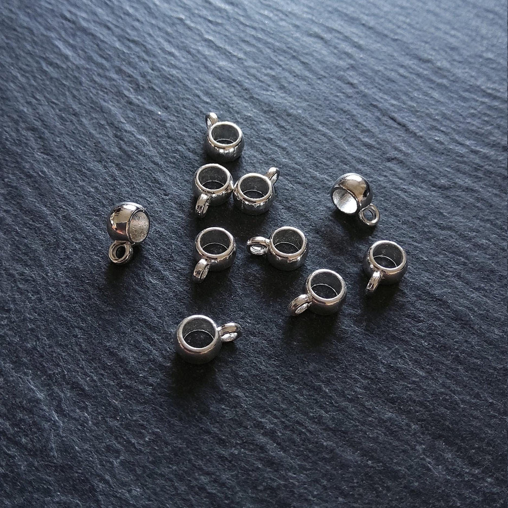 20 or 100 Bright Silver Plated Bail Beads 9x4mm Plain Metal Alloy 3.5mm Hole