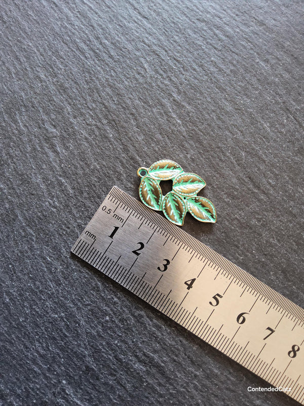 4 or 20 Antique Bronze Leaf Branch Charms with Green Patina 32x19x3mm - ContentedCatz