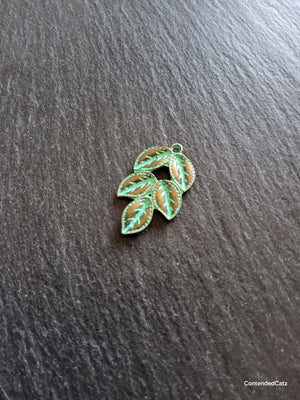 4 or 20 Antique Bronze Leaf Branch Charms with Green Patina 32x19x3mm - ContentedCatz