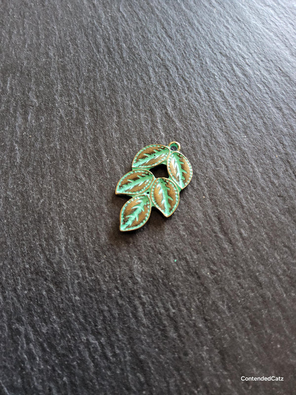 4 or 20 Antique Bronze Leaf Branch Charms with Green Patina 32x19x3mm - ContentedCatz