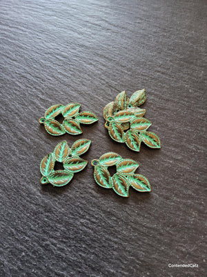 4 or 20 Antique Bronze Leaf Branch Charms with Green Patina 32x19x3mm - ContentedCatz
