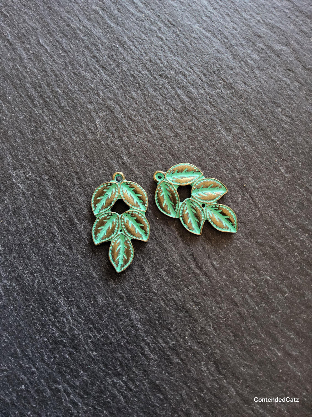4 or 20 Antique Bronze Leaf Branch Charms with Green Patina 32x19x3mm - ContentedCatz