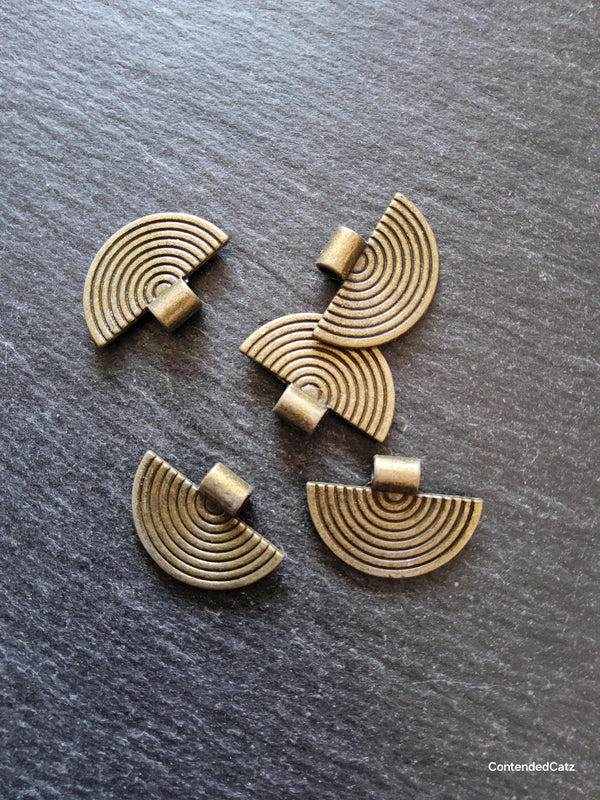 6 or 30 Antique Bronze Tone Alloy Semi-Circular Rainbow Patterned Charms 25x17mm - ContentedCatz