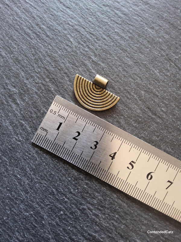 6 or 30 Antique Bronze Tone Alloy Semi-Circular Rainbow Patterned Charms 25x17mm - ContentedCatz