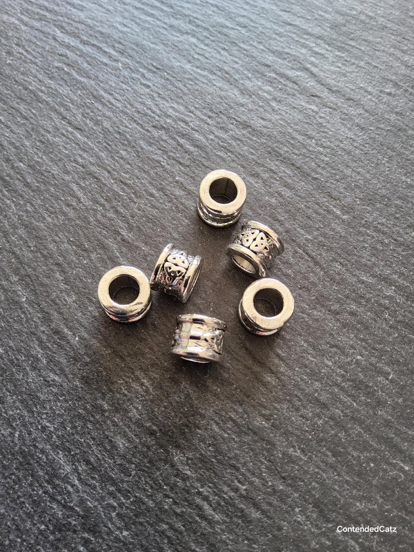 6 or 30 Celtic Knot Beads Antique Silver Tone Triquetra Design Cylinder Charm 11x8mm. Large 6.4mm Hole (seconds)