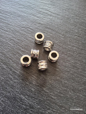 6 or 30 Celtic Knot Beads Antique Silver Tone Triquetra Design Cylinder Charm 11x8mm. Large 6.4mm Hole (seconds)