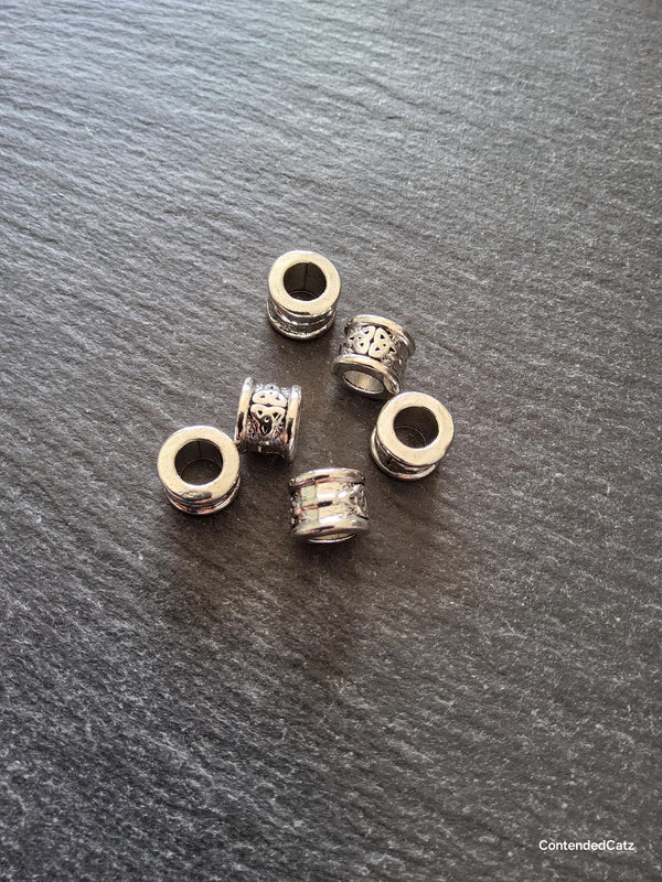 6 or 30 Celtic Knot Beads Antique Silver Tone Triquetra Design Cylinder Charm 11x8mm. Large 6.4mm Hole (seconds)