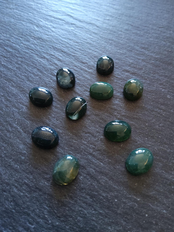Natural Green Moss Agate Gemstone Oval Cabochons 10x8x4mm