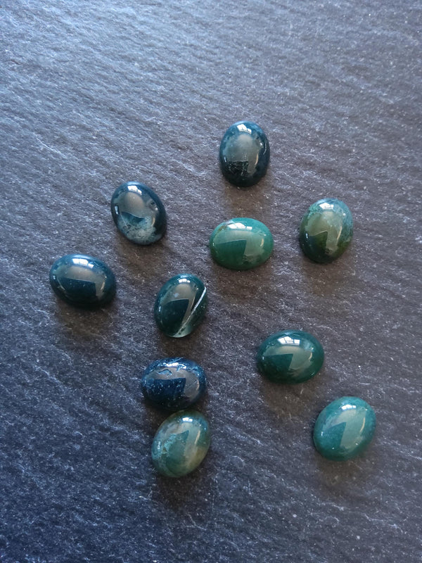 Natural Green Moss Agate Gemstone Oval Cabochons 10x8x4mm