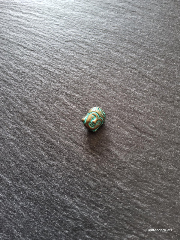 8 or 40 Buddha Head Beads Antique Bronze Tone Alloy with Green Patina 11x9mm Hole: 1.7mm