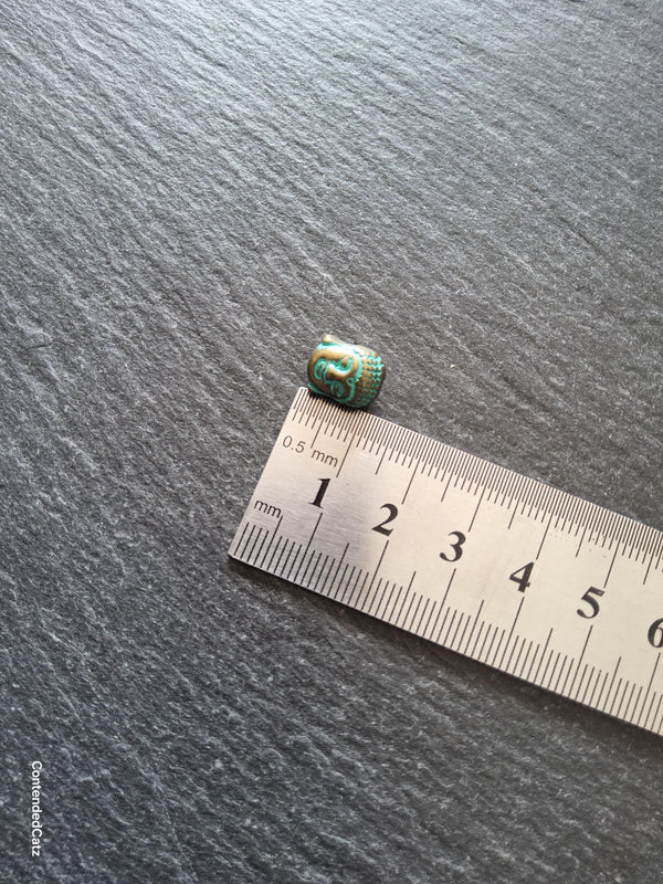 8 or 40 Buddha Head Beads Antique Bronze Tone Alloy with Green Patina 11x9mm Hole: 1.7mm