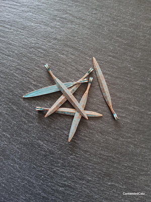 10 or 50 Long Antique Copper Alloy Leaf Charms with Blue Patina 56x6mm