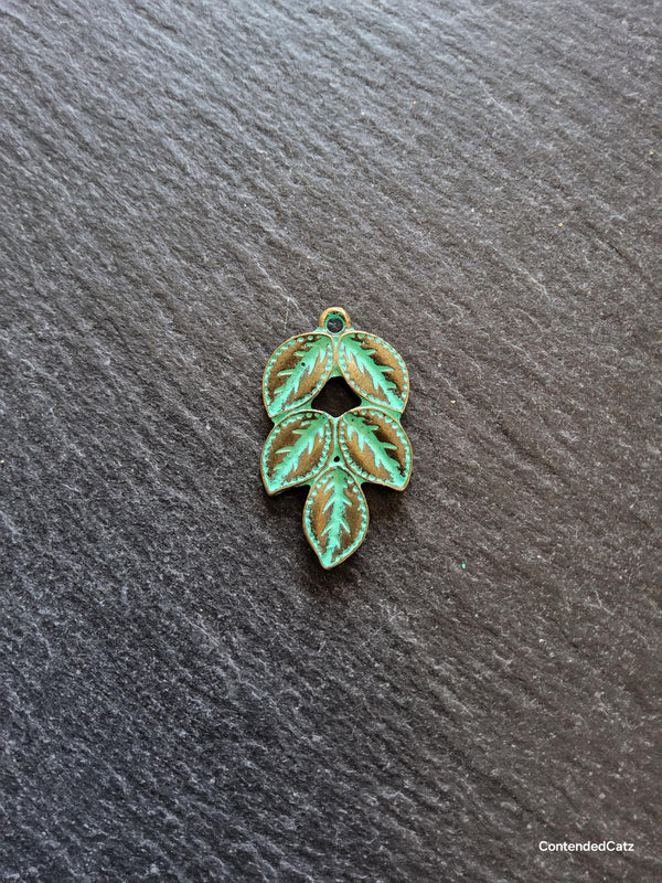 4 or 20 Antique Bronze Leaf Branch Charms with Green Patina 32x19x3mm - ContentedCatz