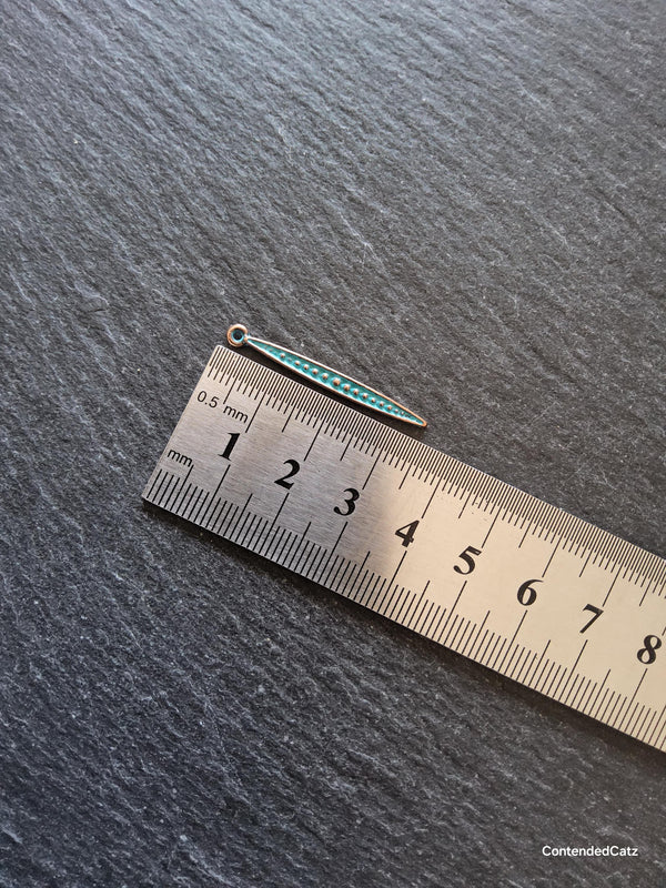 8 or 40 Long Antique Copper Alloy Long Drop Charms with Blue Patina 34x3.5mm - ContentedCatz